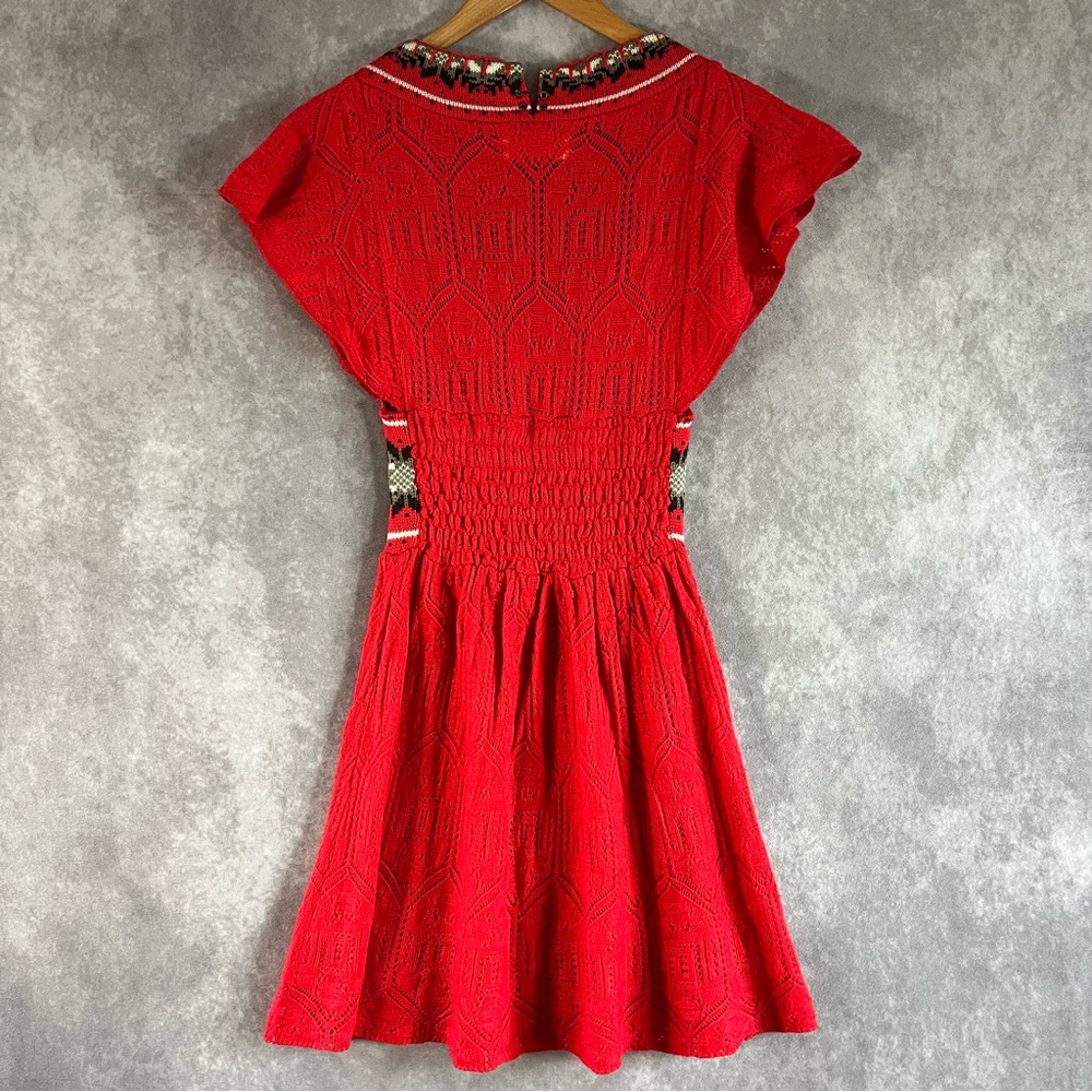 Free People Nordic Fair Isle Sweater Dress Women Small S Red Bohemian Stretch - Picture 4 of 13